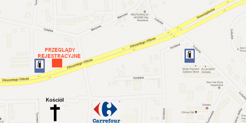 Mapa dojazdu stacji kontroli pojazdów